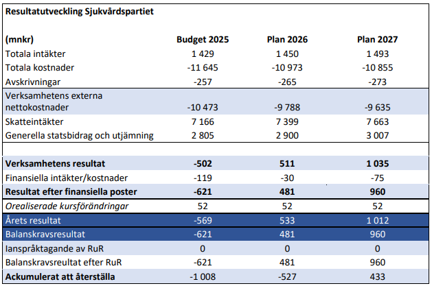 Resultaträkning Sjukvårdspartiet